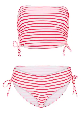 Bikini (2 piezas) de poliamida reciclada blanco/rosa caliente con rayas