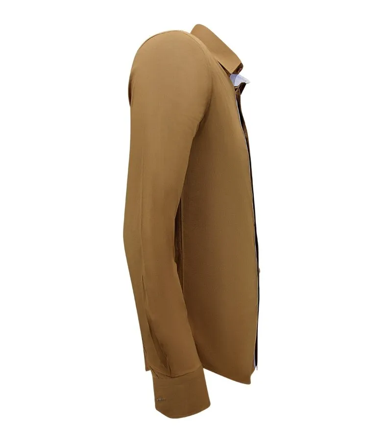 Blusa Manga Larga - Camisa Slim Fit - Marrón