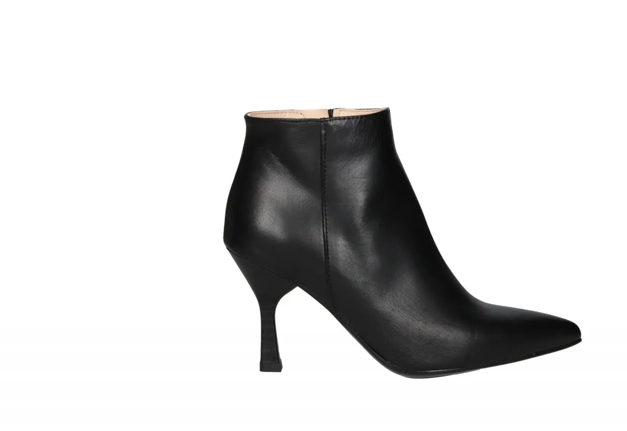 Botin Cremallera Piel Liso Negro Tacon Alto