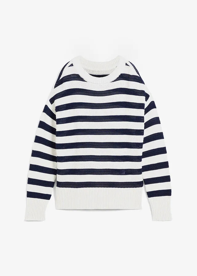 Jersey boxy azul marino/blanco lana con rayas