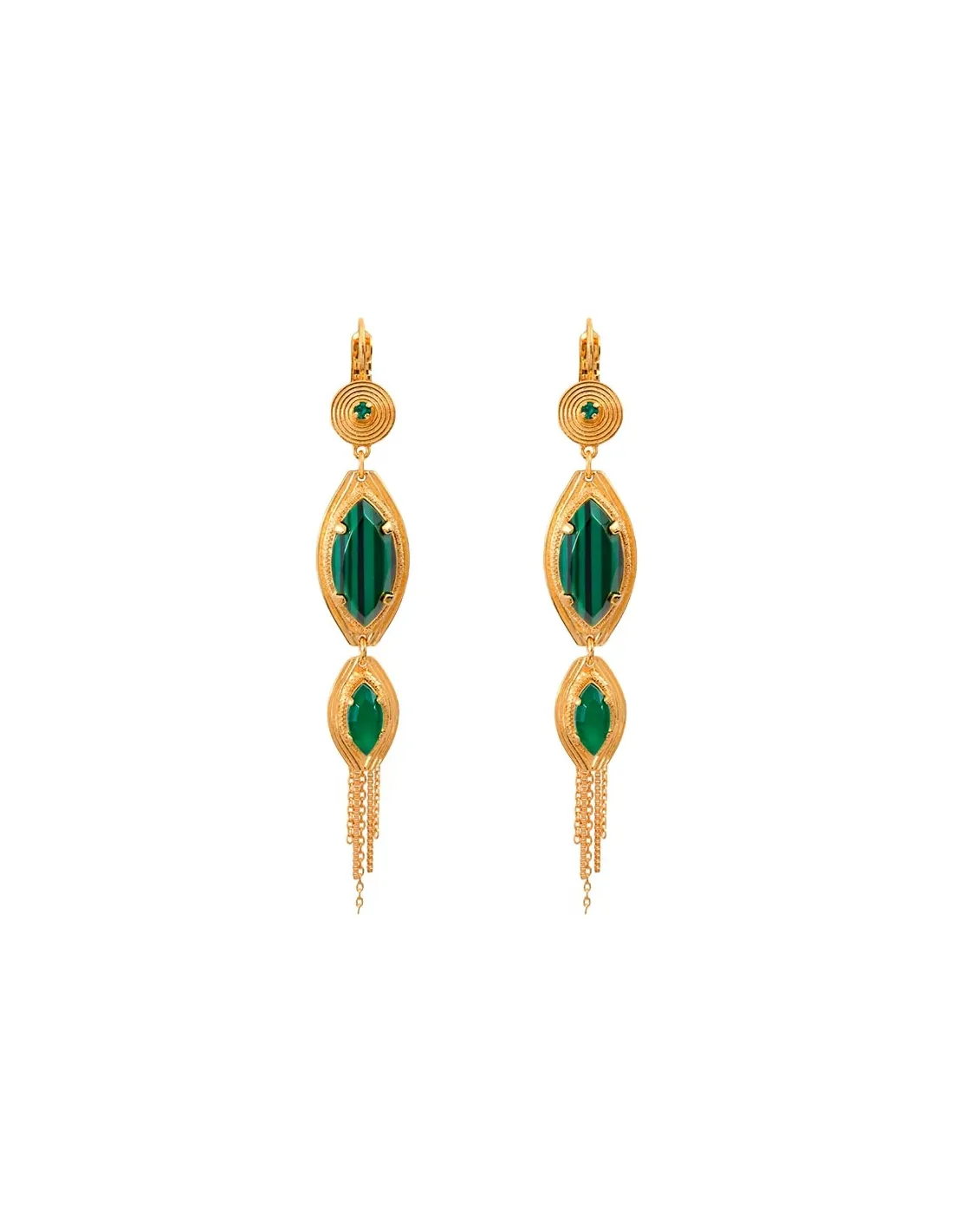 Pendientes largos de cristal verde Glamorous con cadena