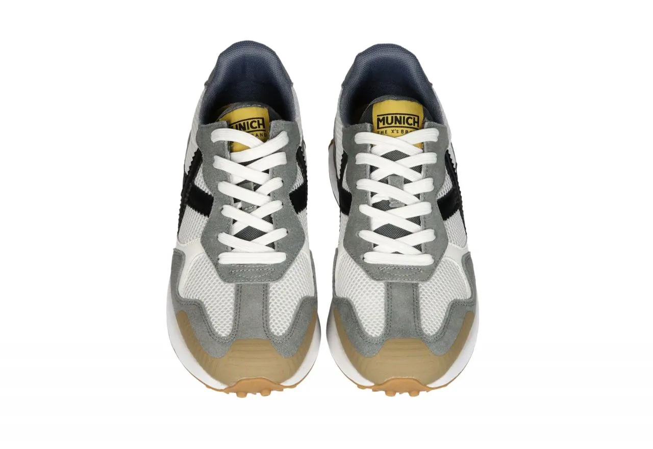 Sneaker Nobuck/rejilla Gris-blanco Talón Amarillo Piso Blanco