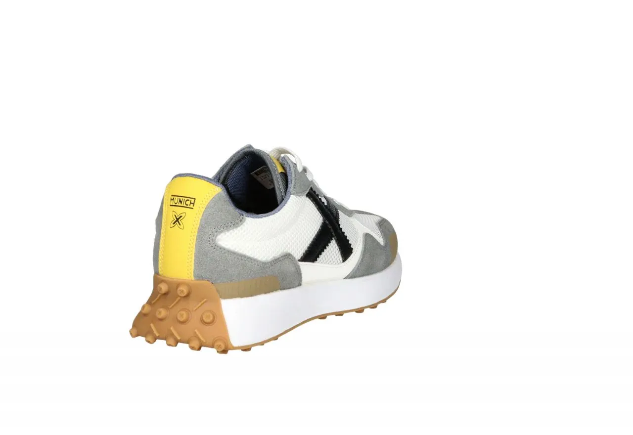 Sneaker Nobuck/rejilla Gris-blanco Talón Amarillo Piso Blanco