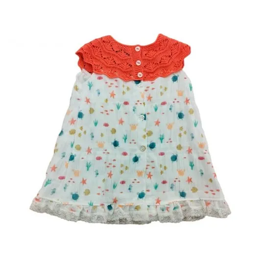 Vestido bebé Juliana coral estampado mar